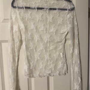 Amazon Essentials Sheer Lace Long Sleeve Top - Cream